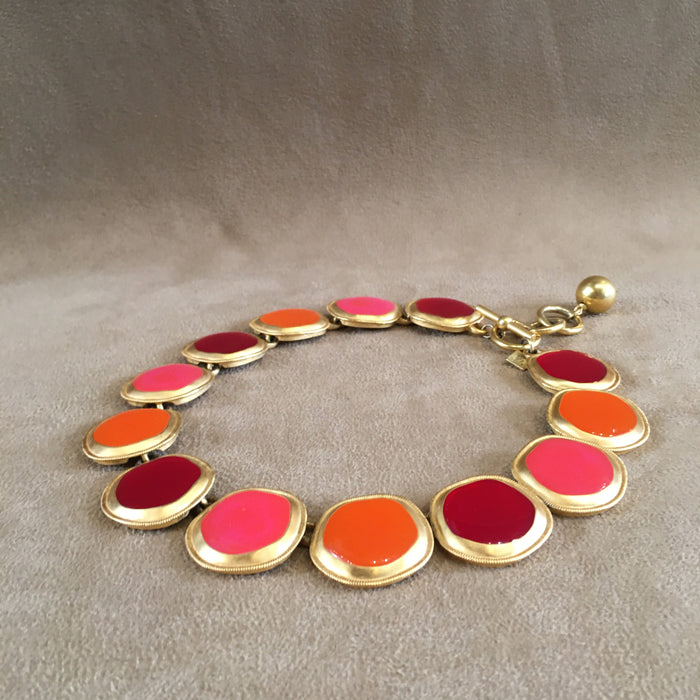 Anne Klein Orange Red Enamel Statement Necklace