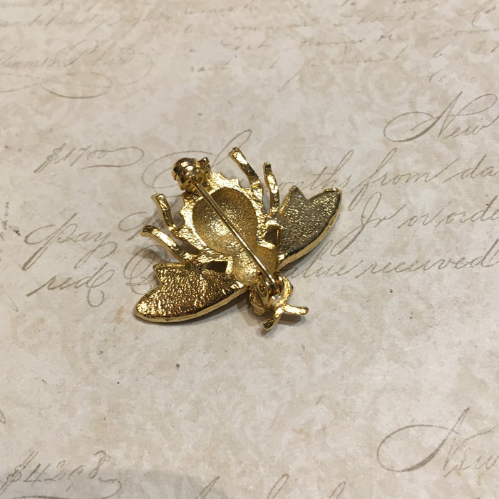 Vintage Bee Brooch Black White Enamel