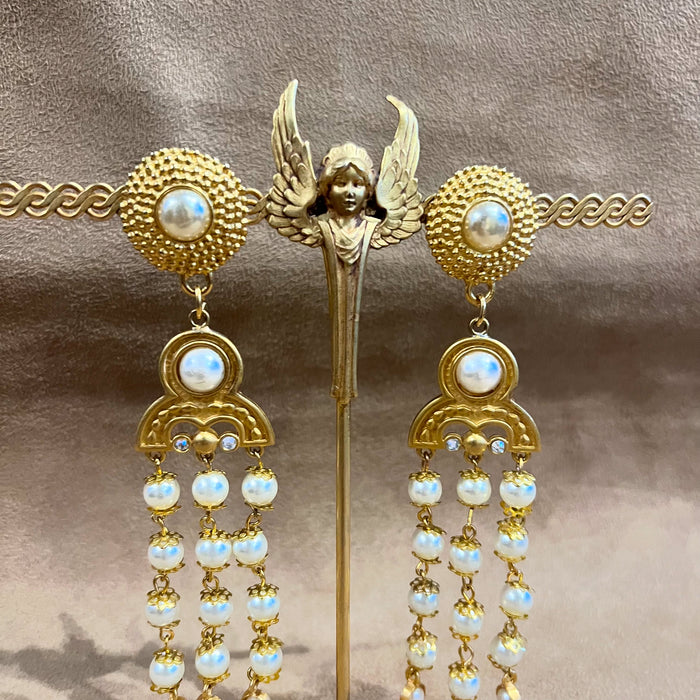 Vintage Rima Ariss Drop Pearl Chandelier Earrings
