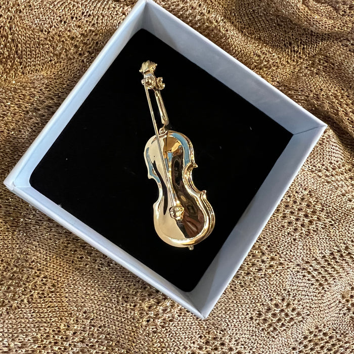 Gold Violin Brooch by Cabouchon