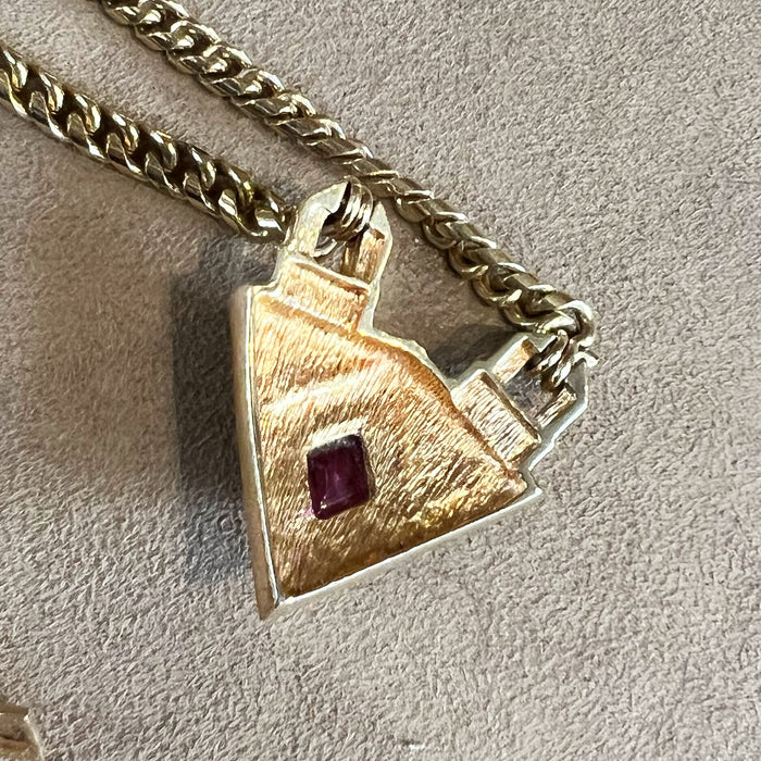 Christian Dior Vintage Black Enamel Red Crystal Gold Plated Pendant Necklace