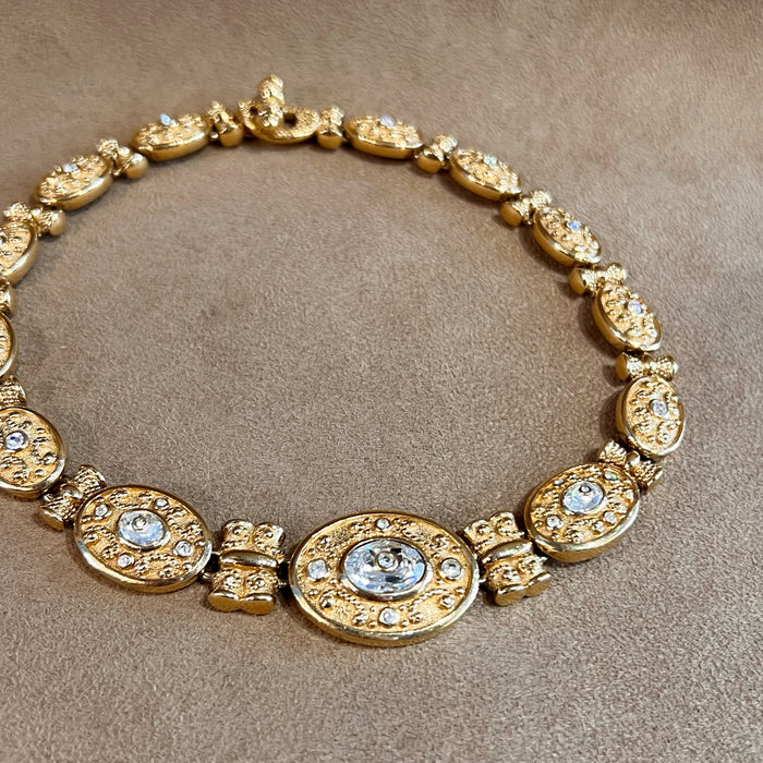 Vintage Grossé Gold Plated Statement Necklace Crystal Stones