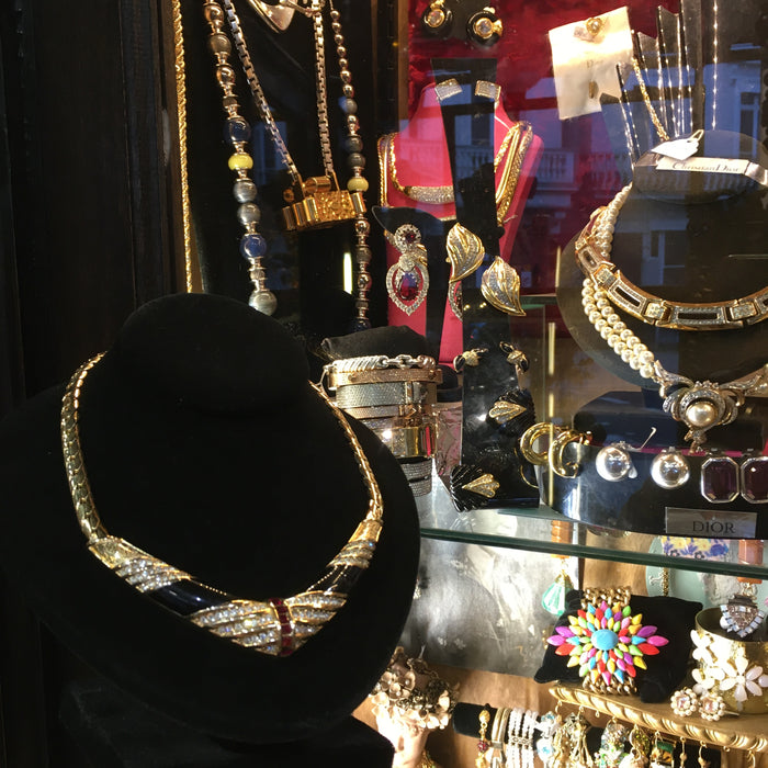 Grossé Vintage Necklace Red and White Crystal Black Enamel Gold