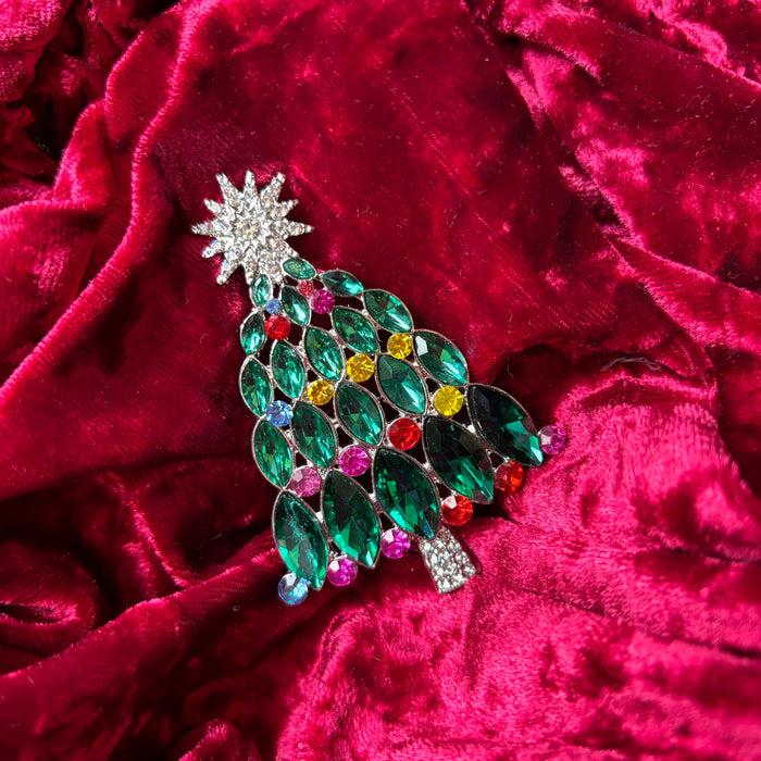 Green Christmas tree brooch with star