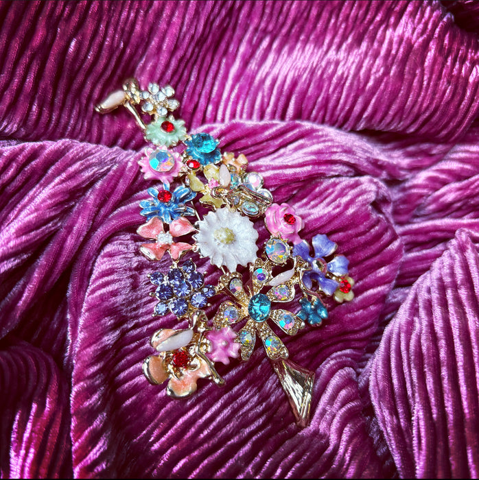 Pretty Floral pastel Christmas tree brooch