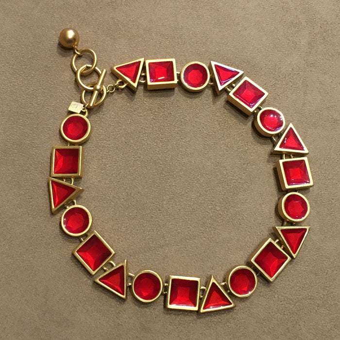 Anne Klein Red Resin shapes Statement Necklace