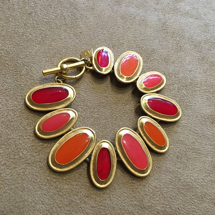 Anne Klein Orange Red Enamel Statement Bracelet