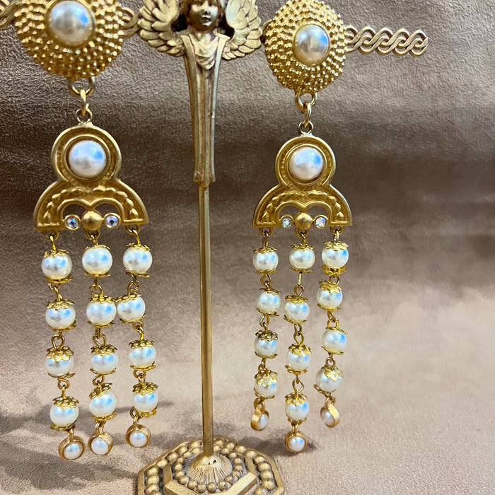 Vintage Rima Ariss Drop Pearl Chandelier Earrings