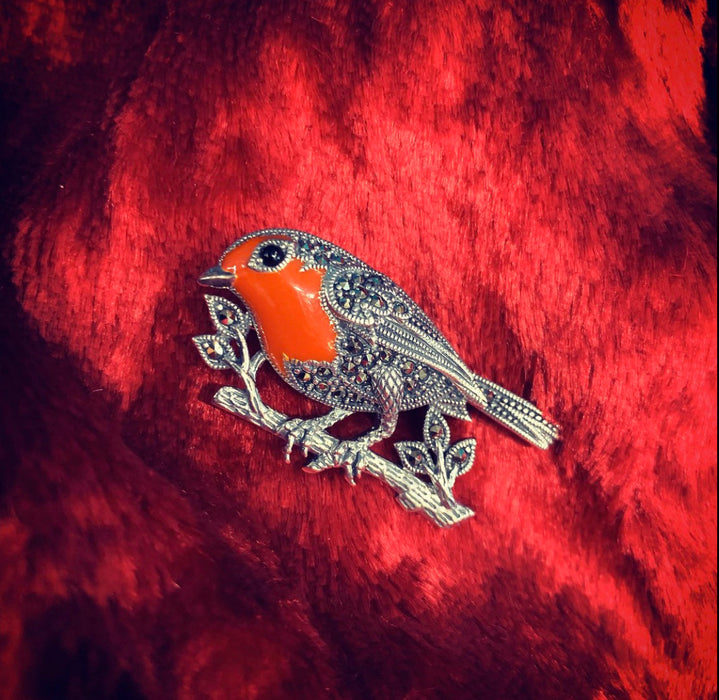 Robin Ring Sterling Silver Marcasite Enamel