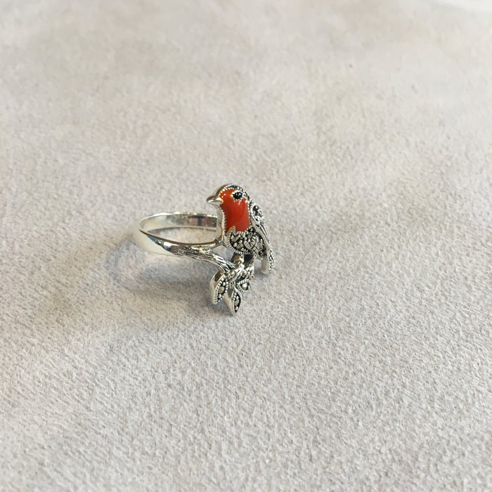 Robin Ring Sterling Silver Marcasite Enamel