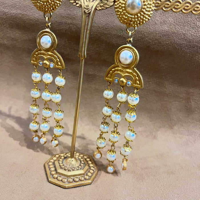 Vintage Rima Ariss Drop Pearl Chandelier Earrings