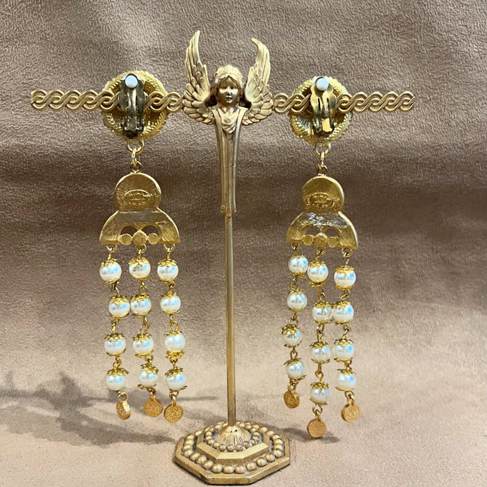 Vintage Rima Ariss Drop Pearl Chandelier Earrings