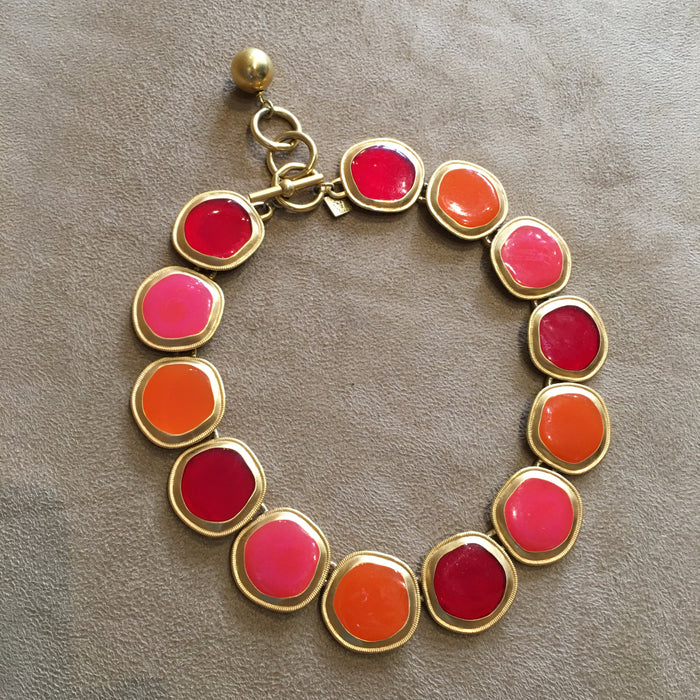 Anne Klein Orange Red Enamel Statement Necklace