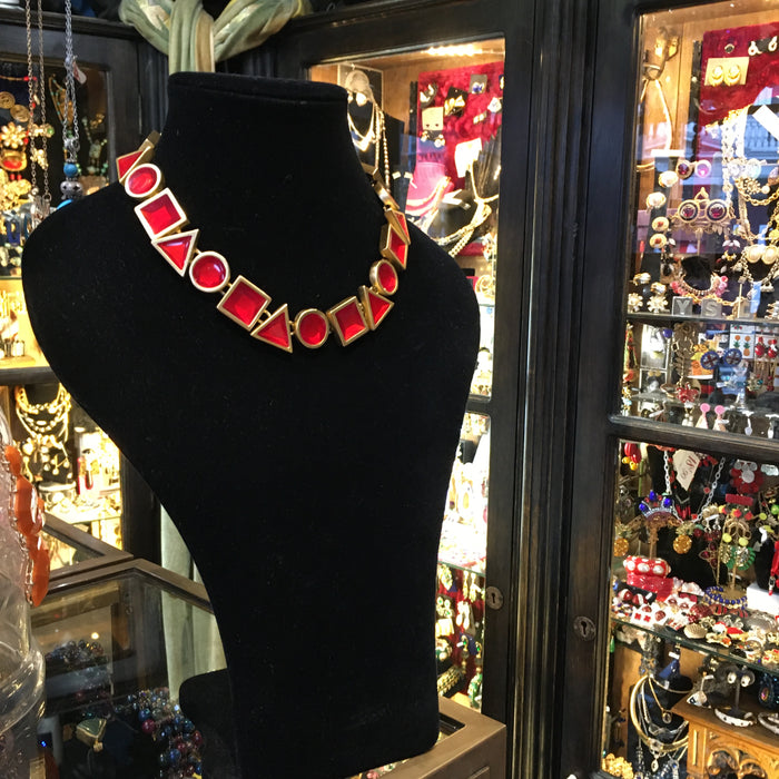 Anne Klein Red Resin shapes Statement Necklace