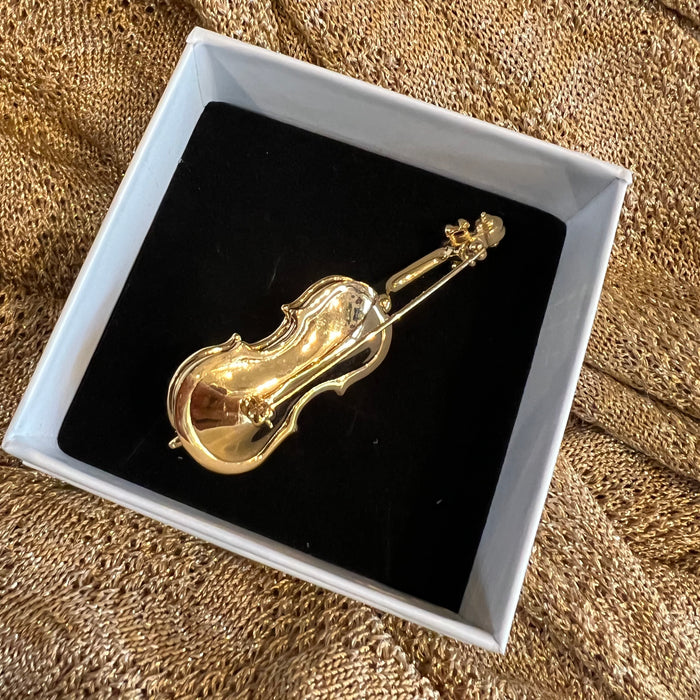 Gold Violin Brooch by Cabouchon