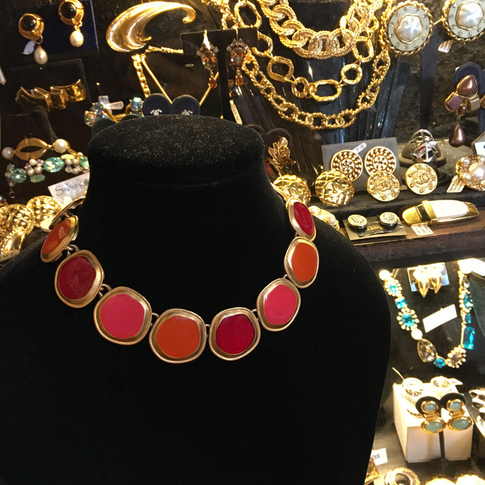 Anne Klein Orange Red Enamel Statement Necklace