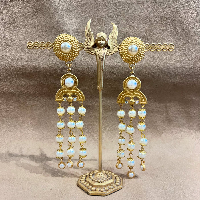 Vintage Rima Ariss Drop Pearl Chandelier Earrings
