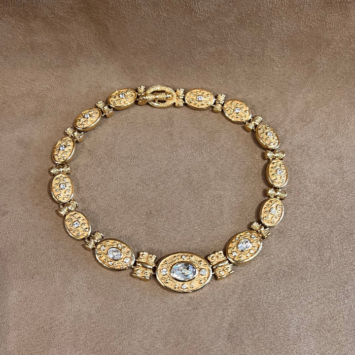 Vintage Grossé Gold Plated Statement Necklace Crystal Stones