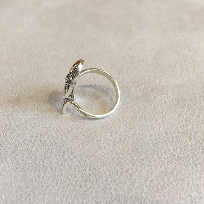Robin Ring Sterling Silver Marcasite Enamel