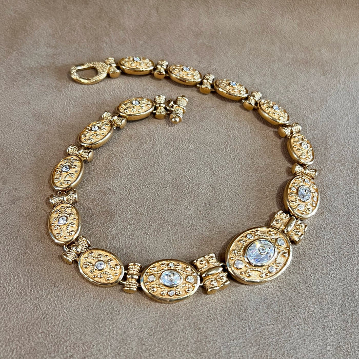 Vintage Grossé Gold Plated Statement Necklace Crystal Stones