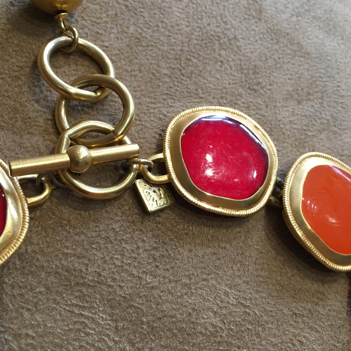 Anne Klein Orange Red Enamel Statement Necklace