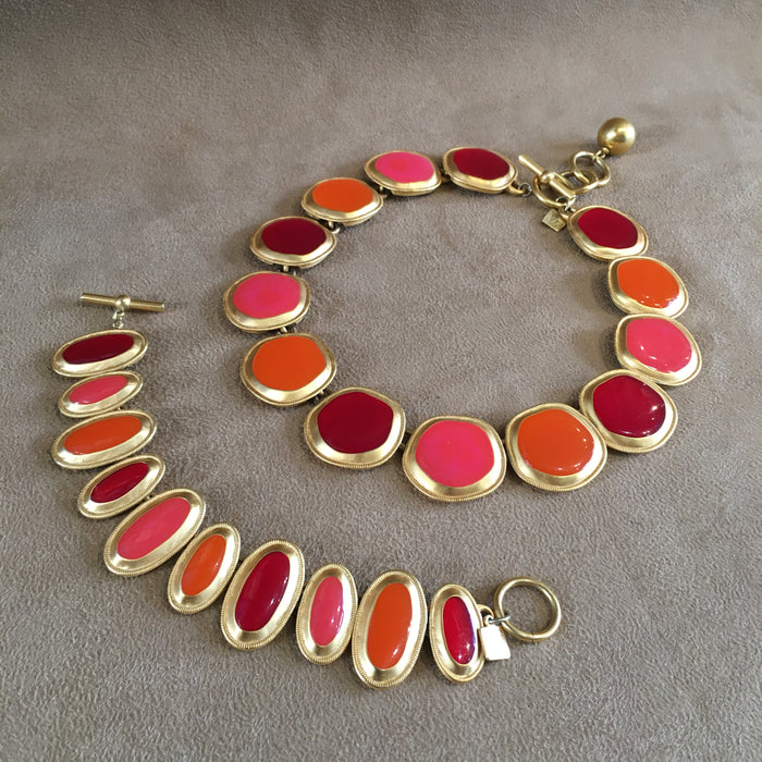 Anne Klein Orange Red Enamel Statement Bracelet