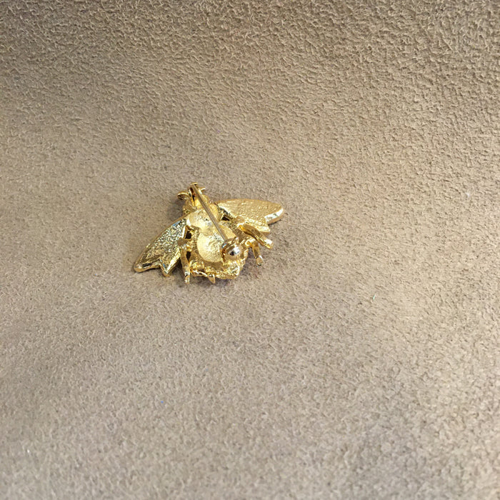 Vintage Golden Bee Brooch Amber Enamel Wings