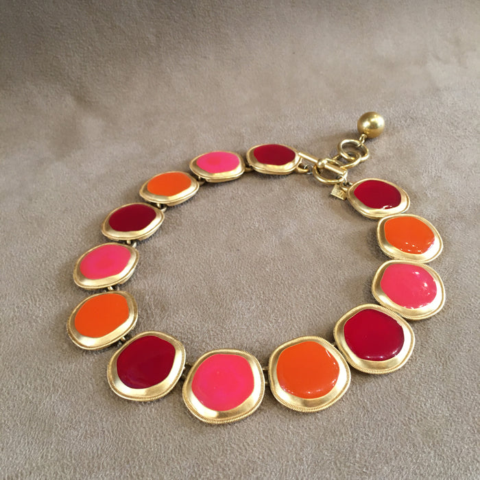 Anne Klein Orange Red Enamel Statement Necklace