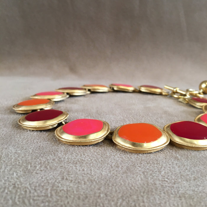 Anne Klein Orange Red Enamel Statement Necklace