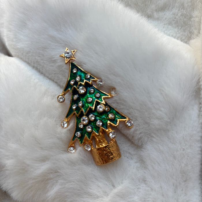 Christmas tree brooch in Green enamel