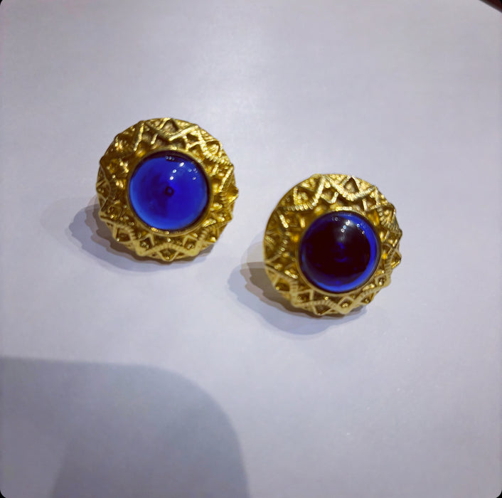 Vintage Chanel blue Gripoix glass 1970s earrings