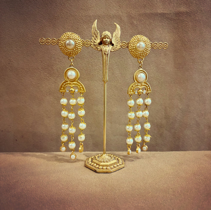 Vintage Rima Ariss Drop Pearl Chandelier Earrings