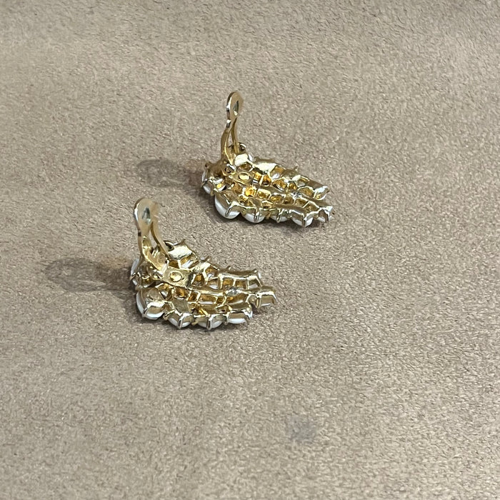 Trifari Pearl Cabachon Leafy Vintage Clip On Earrings Gold Plated