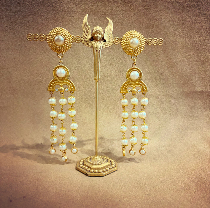 Vintage Rima Ariss Drop Pearl Chandelier Earrings