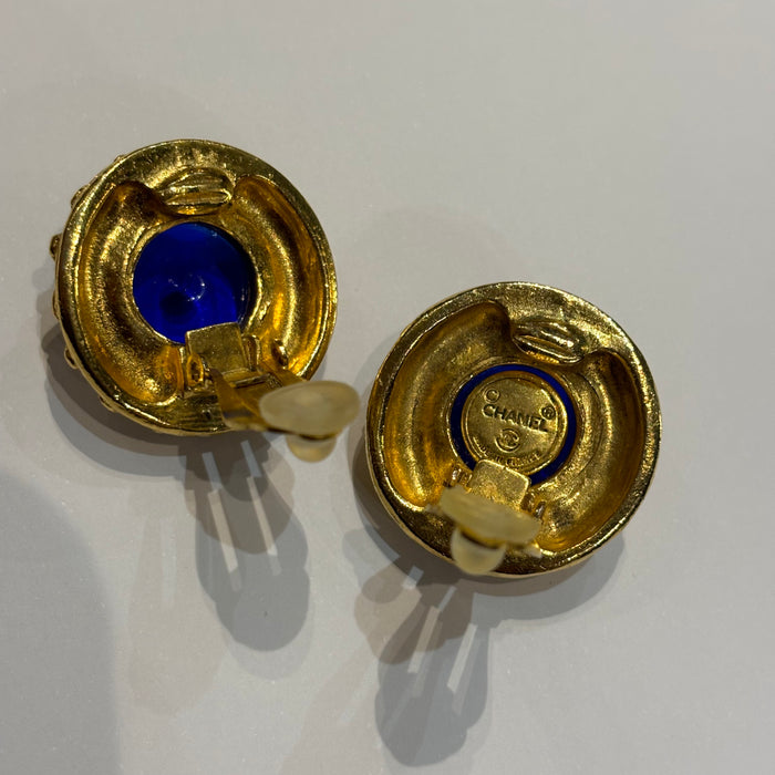 Vintage Chanel blue Gripoix glass 1970s earrings