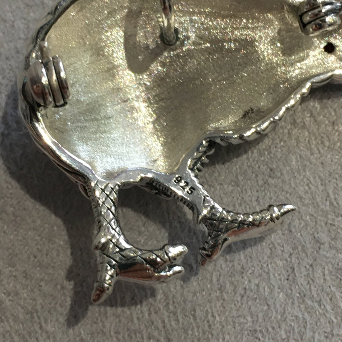 Kiwi Brooch Silver Marcasite Pendant Necklace