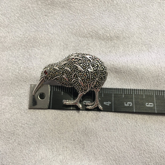 Kiwi Brooch Silver Marcasite Pendant Necklace