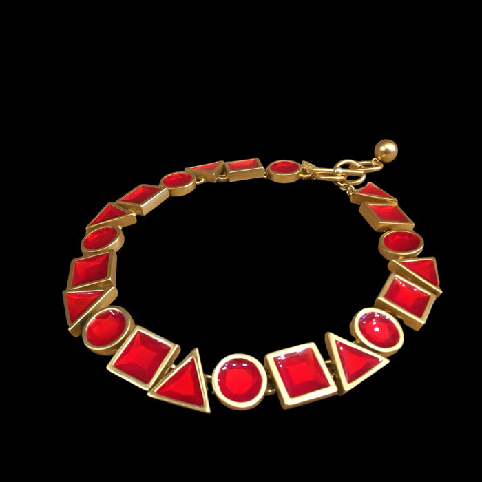 Anne Klein Red Resin shapes Statement Necklace