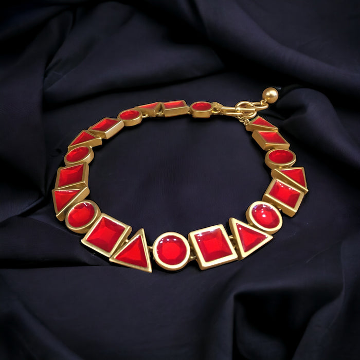 Anne Klein Red Resin shapes Statement Necklace