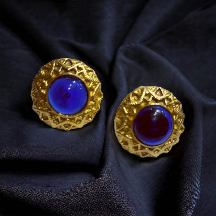 Vintage Chanel blue Gripoix glass 1970s earrings