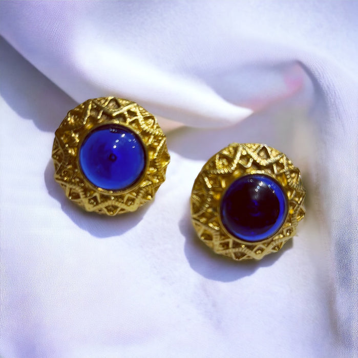 Vintage Chanel blue Gripoix glass 1970s earrings