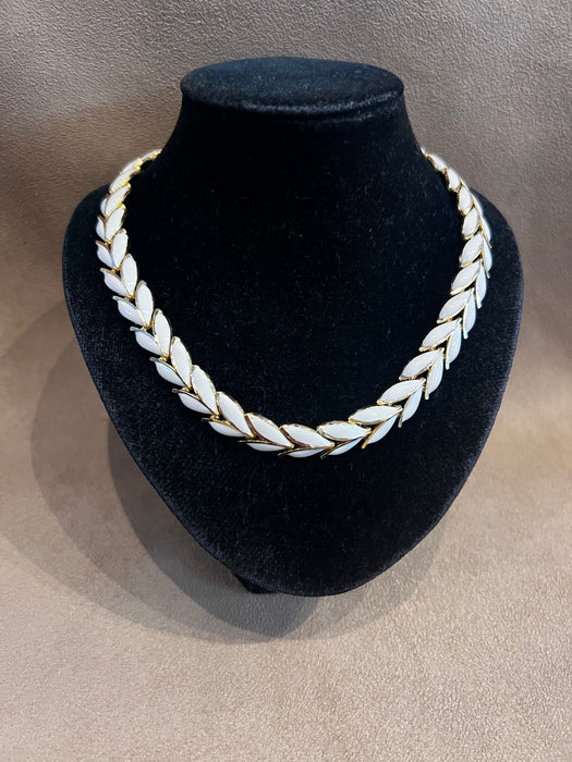 White Enamel Gold Vintage Necklace