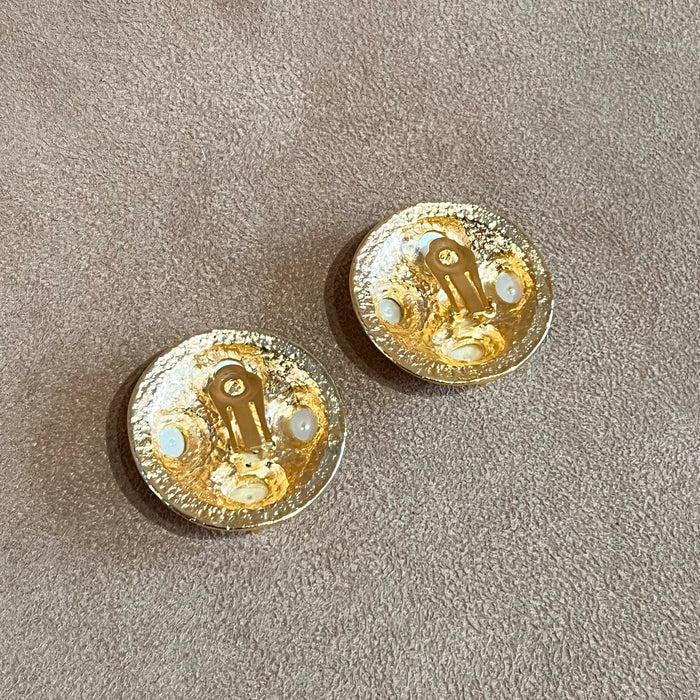 Pearl and Gold Vintage Statement Clip on Earrings 012