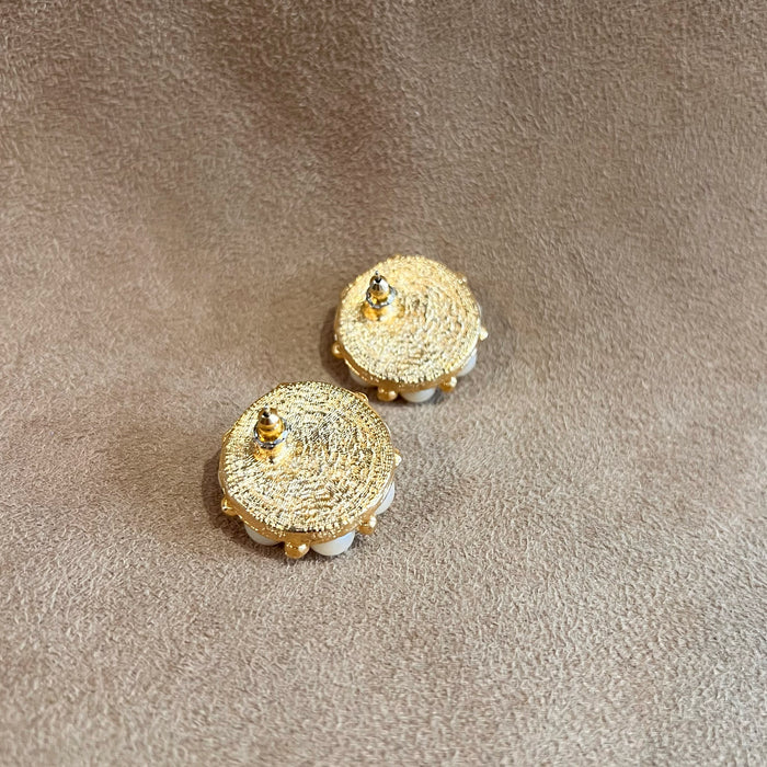 Pearl and Gold Vintage Statement Round Pierced Earrings