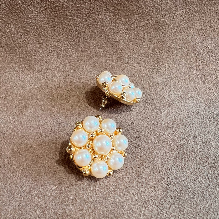 Pearl and Gold Vintage Statement Round Pierced Earrings