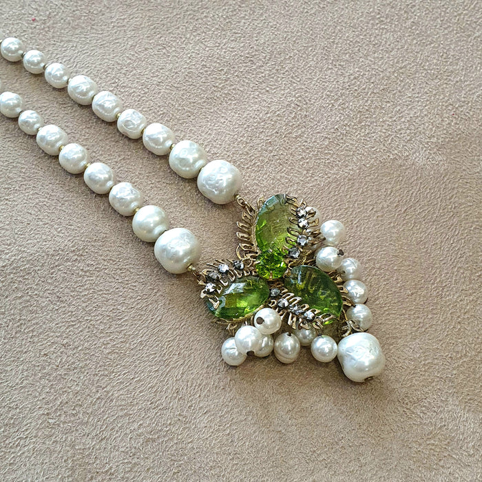 Miriam Haskell Vintage Necklace Pearl Green Glass - The Hirst Collection