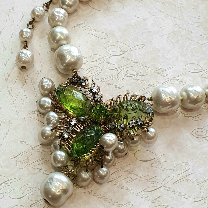 Miriam Haskell Vintage Necklace Pearl Green Glass - The Hirst Collection