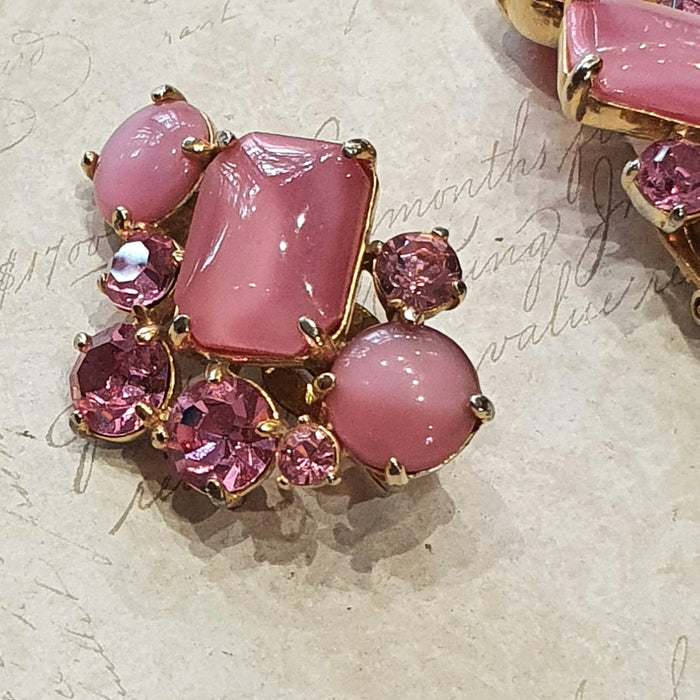 Schiaparelli Vintage Pink Glass Crystal Clip on Earrings - The Hirst Collection