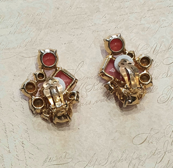 Schiaparelli Vintage Pink Glass Crystal Clip on Earrings - The Hirst Collection