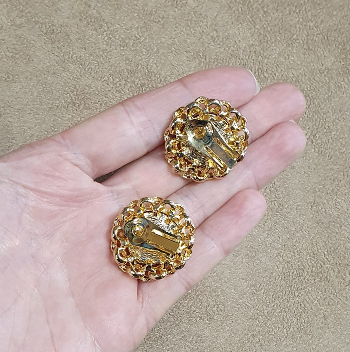 Red Glass Cabochon rope trim Clip on Vintage Earrings - The Hirst Collection